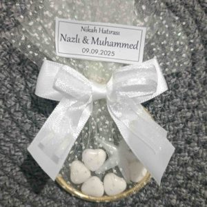 10 Adet | Halkada Kurdeleli ve Mıknatıslı Kalpli Nikah Şekeri Hediyeliği