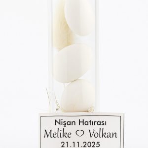 10 Adet | Mutlu Anılarım 7 cm Cam Tüpte 3 Adet Badem Şekerli Pamuk Otlu Nikah Şekeri & Hediyeliği