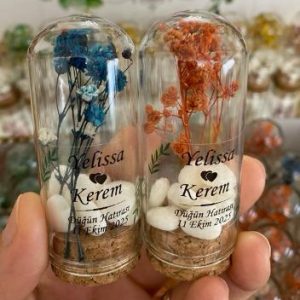 10 Adet | Kişiye Özel Ters Deney Tüpünde Kalpli Nikah Şekeri | Nikah, Söz, Nişan ve Özel Günler