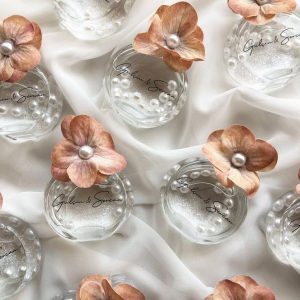 10 Adet | Kişiye Özel Yuvarlak Şişede İncili Simli Kolonya | Nikah, Söz, Nişan ve Özel Günler