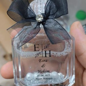 10 Adet | Kişiye Özel Kare Şişede İncili Simli Kolonya | Nikah, Söz, Nişan ve Özel Günler
