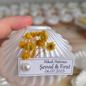 Mutlu Anılarım 10 Adet İncili Midye Kabuğu İçerisinde 5 Adet Badem & Nikah Şekeri | Nikah, Söz, Nişan ve Özel Günler