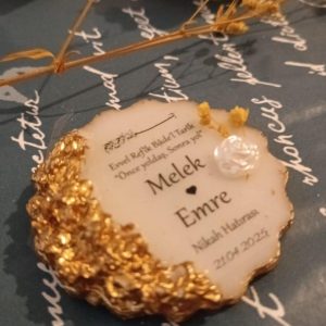 10 Adet | Altın Desenli Mıknatıslı Kabartmalı Kişiye Özel Mağnet | Nikah, Söz, Nişan ve Özel Günler