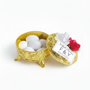 10 Adet | Ayaklı Altın Renkte İnci Desenli Şekerlik Nikah Şekeri Hediyeliği