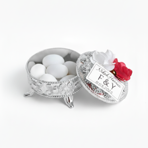 10 Adet | Ayaklı Gümüş Renkte İnci Desenli Şekerlik Nikah Şekeri Hediyeliği